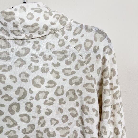Gibson Look Leopard Cowl Neck Sweater Oatmeal Cream Pink XSmall XS Womens - Picture 5 of 9